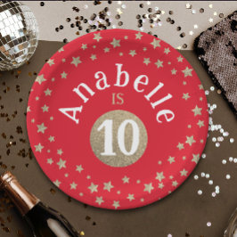 グラムレッドクールアンド金ゴールドグリッタースターズキッド誕生日 ペーパープレート