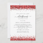 グラムレッドグリッタークリスマスパーティーホワイト 招待状 (正面)