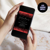 グラムレッドグリッター縁どブラックガレンティンパーティー 招待状