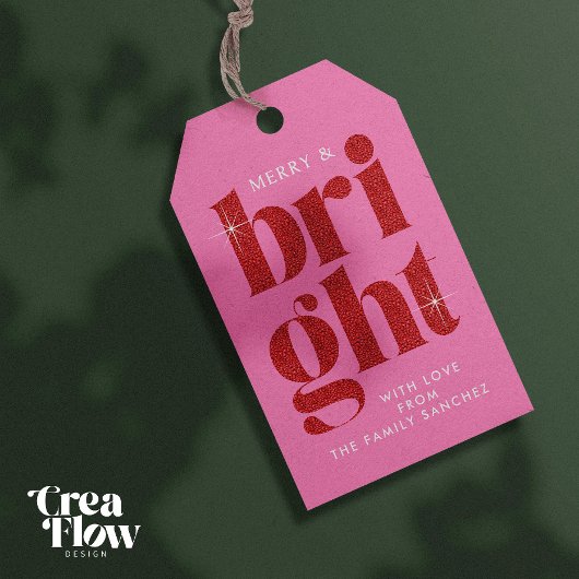 グラムレッドセクインメリーと明るいクリスマス ギフトタグ