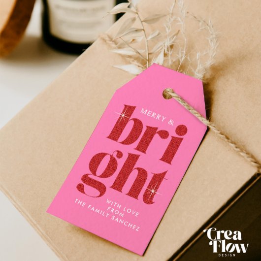 グラムレッドセクインメリーと明るいクリスマス ギフトタグ