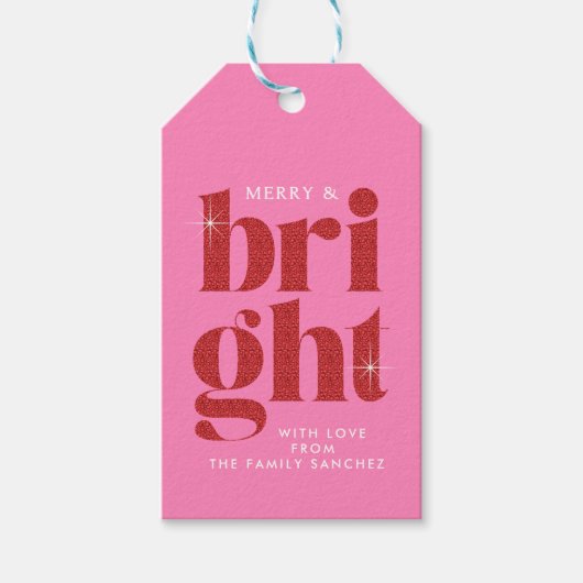 グラムレッドセクインメリーと明るいクリスマス ギフトタグ (正面)