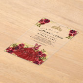 グラムレッドドレスフローラウォーターカラー15thキンセアニラ アクリル招待状 (レイダウン)