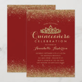 グラムレッドブルガンディキンセアニラ金ゴールドティアラグリッター 招待状 (正面/裏面)