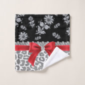 グラムレッドボウグレイヒョウ – シルバーフローラキラキラ バスタオルセット (ウォッシュタオル)