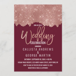 グラムレッドローズ金ゴールドグリッターカラーブロック結婚ズ 招待状