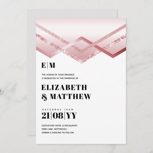 グラムロセゴールドDECOウェディング招待シックモダン (正面/裏面)