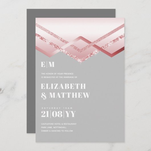 グラムロセゴールドDECOウェディング招待シックモダン (正面/裏面)