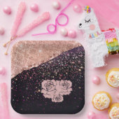 グラムローズ ブラックグリッター ブラッシュローズ ペーパープレート (パーティー)