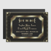 グラムヴィンテージ素晴らし金ゴールドギャツビー結婚アールデコ マグネット招待状 (正面/裏面)