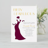 グラム夕べガウン50と素晴らしい誕生日金ゴールド 箔招待状 (立ち正面)