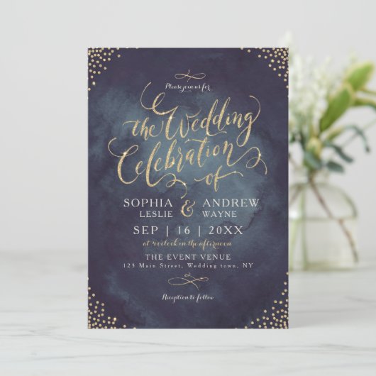 グラム夜フェイク金ゴールドグリッター書結婚の 招待状 (スタンド正面)