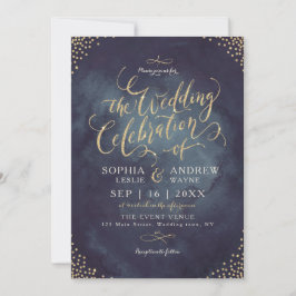 グラム夜フェイク金ゴールドグリッター書結婚の 招待状