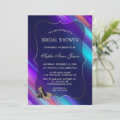 グラム抽象芸術ネオンパープルブルー金ゴールドブライダルシャワー 招待状 (スタンド正面)