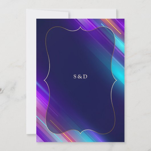 グラム抽象芸術ネオンパープルブルー金ゴールドブライダルシャワー 招待状 (裏面)