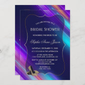 グラム抽象芸術ネオンパープルブルー金ゴールドブライダルシャワー 招待状 (正面/裏面)
