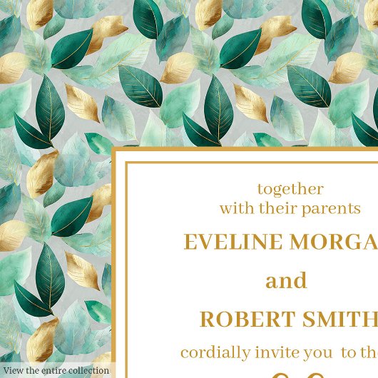 グラム深いグリーン金ゴールド離れ結婚式招待状 招待状