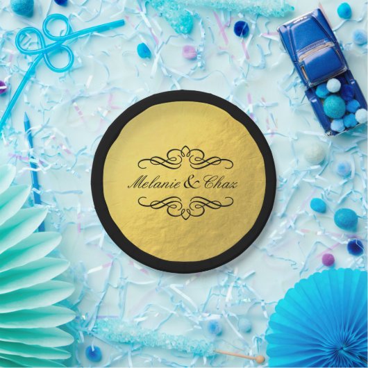 グラム渦巻く花形の金箔のアウトライン結婚式 ペーパープレート (パーティー)