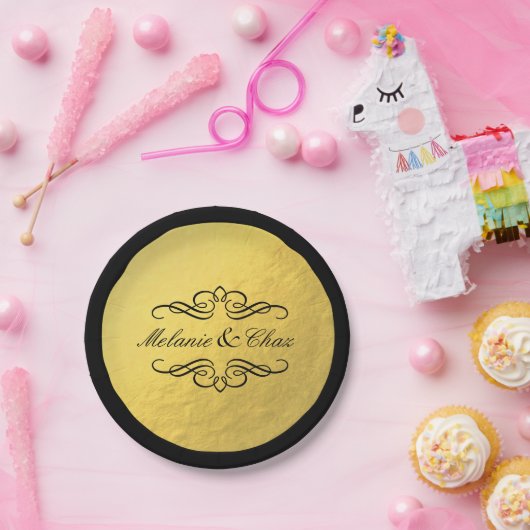 グラム渦巻く花形の金箔のアウトライン結婚式 ペーパープレート (パーティー)