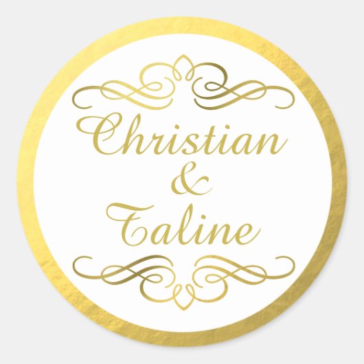 グラム渦巻く花形の金箔のアウトライン結婚式 ラウンドシール (正面)