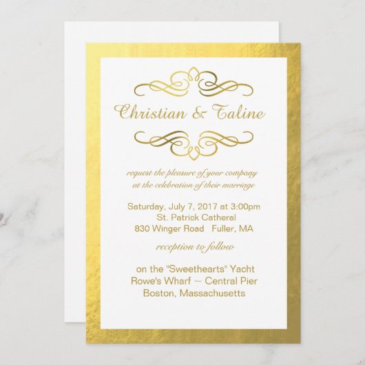 グラム渦巻く花形の金箔のアウトライン結婚式 招待状 (正面/裏面)