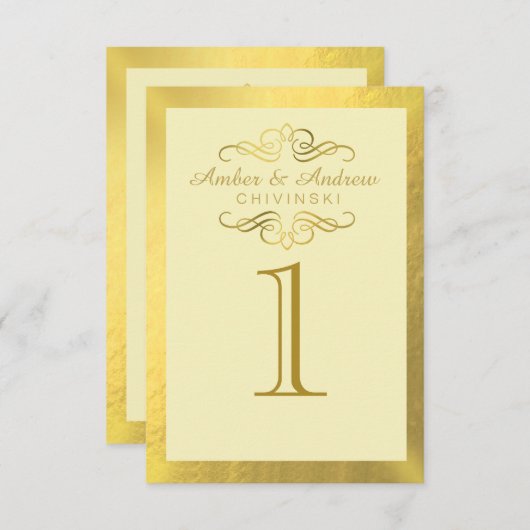 グラム渦巻形のが金箔のテーブルカードを飾る|アイボリー 招待状 (正面/裏面)