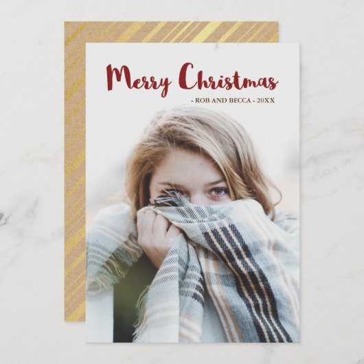 グラム素朴のストライプクリスマスと写真 シーズンカード (正面/裏面)