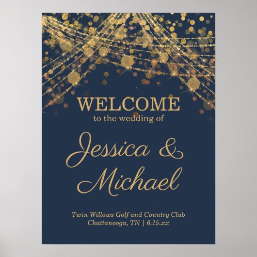 グラム素朴ネイビーブルー金ゴールド結婚ズへようこそ ポスター (正面)