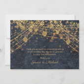 グラム素朴ブルー金ゴールドストリングライツ結婚ズ サンキューカード (裏面)