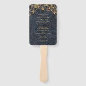 グラム素朴ブルー金ゴールド結婚式 プログラム ハンドファン (正面)