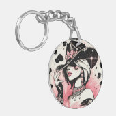 グラム素朴女性のカーボーイピンクスパークルコウィドプリント キーホルダー (正面左)