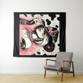 グラム素朴女性のカーボーイピンクスパークルコウィドプリント タペストリー (インサイチュ(横))