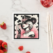 グラム素朴女性のカーボーイピンクスパークルコウィド誕生日 スタンダードカクテルナプキン (インサイチュ)