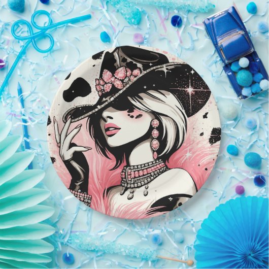 グラム素朴女性のカーボーイピンクスパークルコウィド誕生日 ペーパープレート (パーティー)