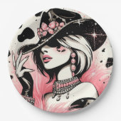 グラム素朴女性のカーボーイピンクスパークルコウィド誕生日 ペーパープレート (正面)