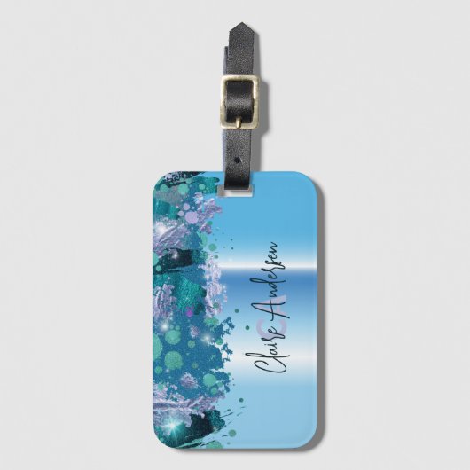 グラム芸術的モダングリーンパープルブルーメタリック ラゲッジタグ (正面縦)