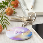 グラム薄紫金ゴールド絵を描抽象芸術エレガントモノグラム キーホルダー (側面)