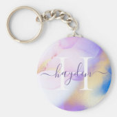 グラム薄紫金ゴールド絵を描抽象芸術エレガントモノグラム キーホルダー (正面)