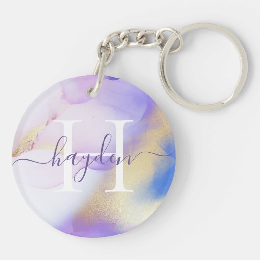 グラム薄紫金ゴールド絵を描抽象芸術エレガントモノグラム キーホルダー (裏面)