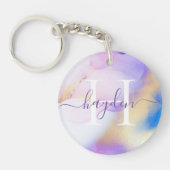 グラム薄紫金ゴールド絵を描抽象芸術エレガントモノグラム キーホルダー (正面)