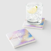 グラム薄紫金ゴールド絵を描抽象芸術エレガントモノグラム ストーンコースター (横)