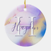 グラム薄紫金ゴールド絵を描抽象芸術エレガントモノグラム セラミックオーナメント (裏面)