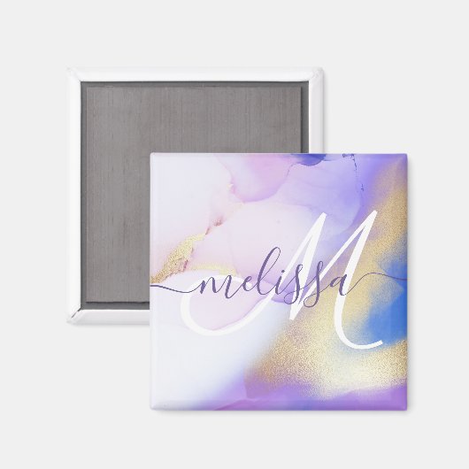 グラム薄紫金ゴールド絵を描抽象芸術エレガントモノグラム マグネット (正面/裏面)