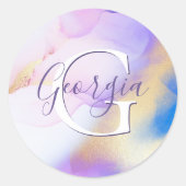 グラム薄紫金ゴールド絵を描抽象芸術エレガントモノグラム ラウンドシール (正面)