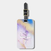 グラム薄紫金ゴールド絵を描抽象芸術エレガントモノグラム ラゲッジタグ (正面縦)