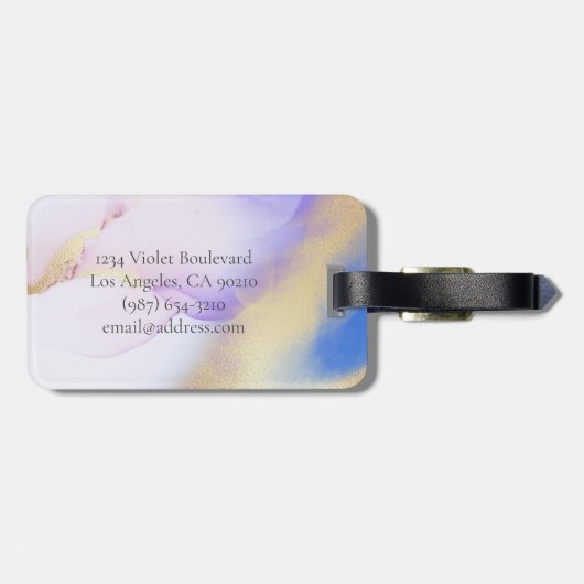 グラム薄紫金ゴールド絵を描抽象芸術エレガントモノグラム ラゲッジタグ (裏面横)