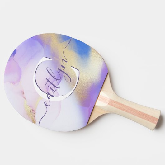 グラム薄紫金ゴールド絵を描抽象芸術エレガントモノグラム 卓球ラケット (横)
