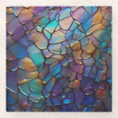 グラム虹色オパール玉石染色ガラス ガラスコースター (正面)