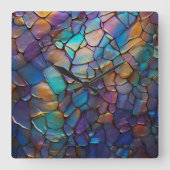 グラム虹色オパール玉石染色ガラス スクエア壁時計 (正面)