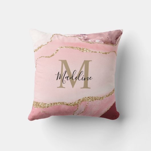 グラム赤面ピンクアゲテゲードグリッター金ゴールドモノグラム クッション (裏面)